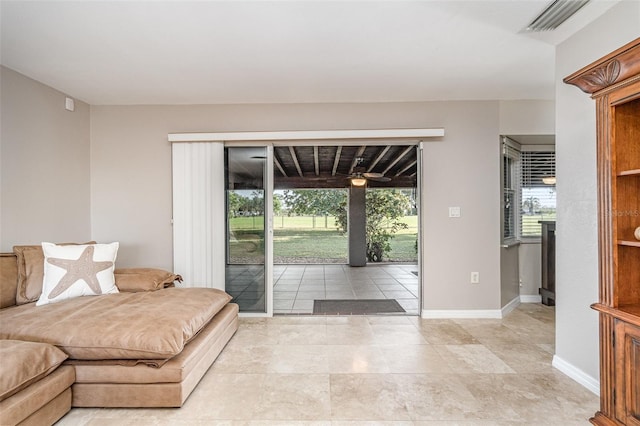 interior space featuring visible vents and baseboards