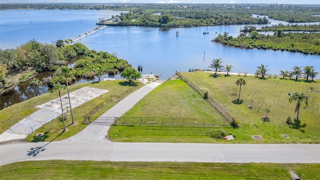 aerial view featuring a water view