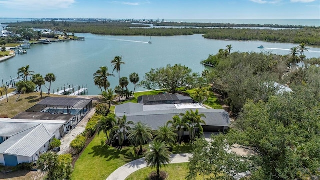 aerial view with a water view