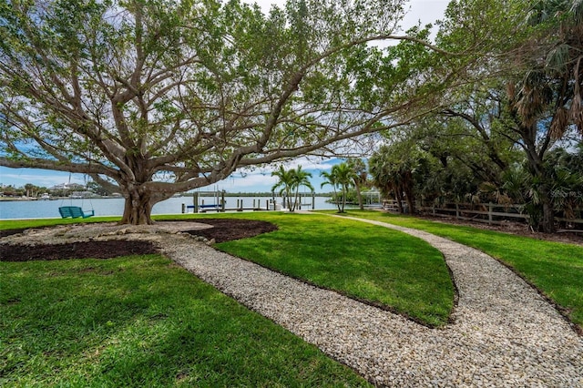 view of yard with a water view