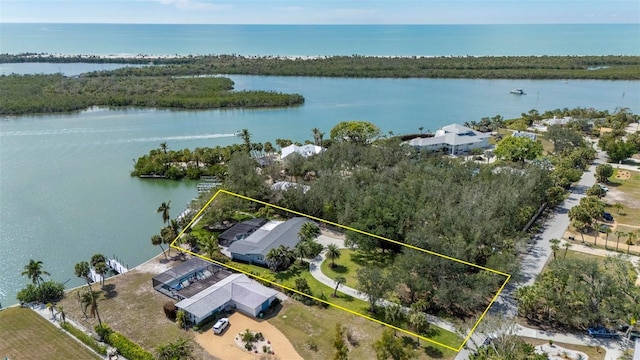 aerial view with a water view