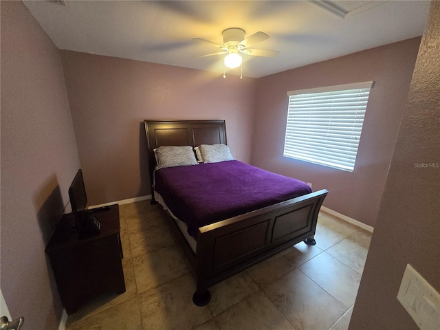 bedroom featuring ceiling fan and baseboards