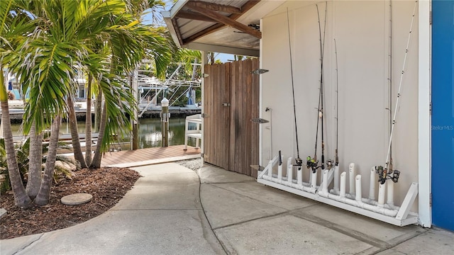 view of patio featuring a water view