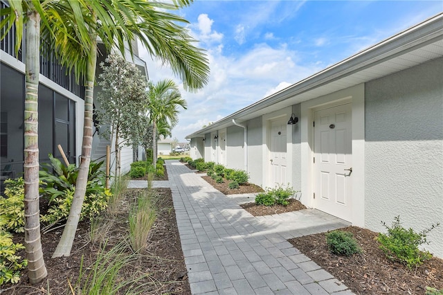 exterior space with stucco siding