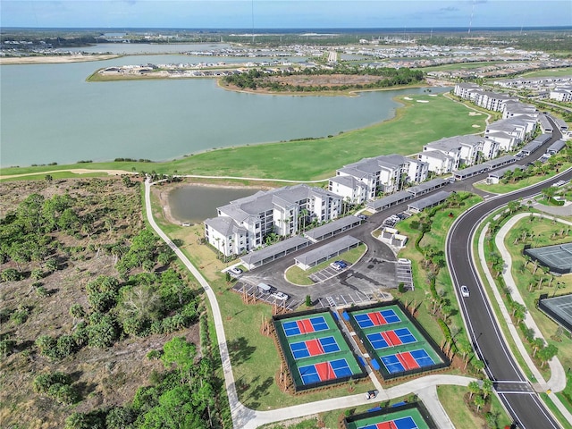 aerial view with a water view