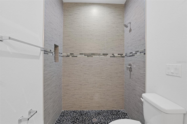 bathroom with a stall shower and toilet