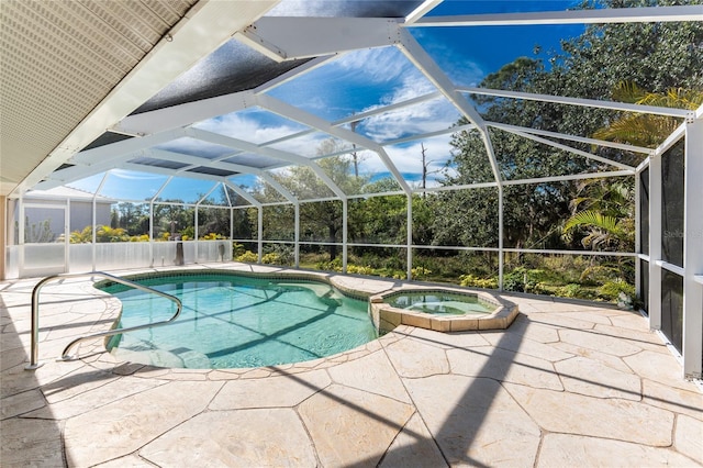 16571 Cape Horn Blvd, Punta Gorda, FL 33955 - view of pool featuring a patio area, glass enclosure, and a pool with connected hot tub