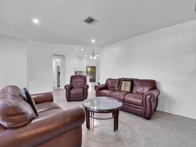 living room with visible vents and recessed lighting