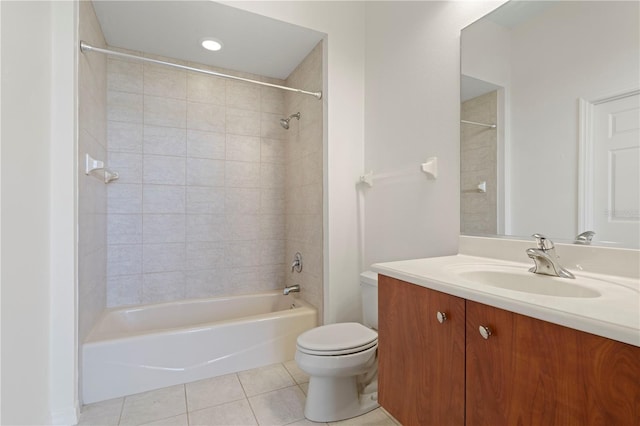 bathroom featuring shower / bath combination, vanity, toilet, and tile patterned floors