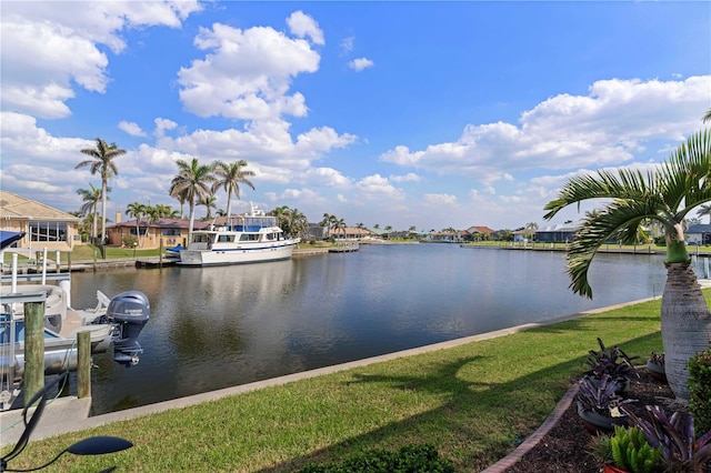 water view featuring a residential view and a boat dock