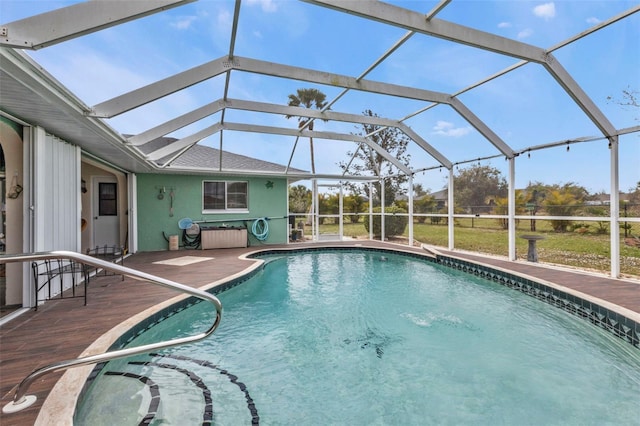 outdoor pool featuring a lanai