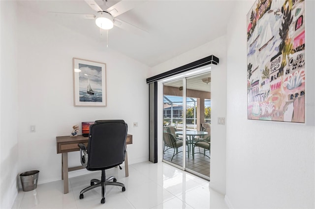 20339 Gentry Ave, Port Charlotte, FL 33952 - office with light tile patterned floors, baseboards, and a ceiling fan