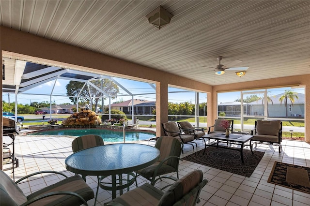 20339 Gentry Ave, Port Charlotte, FL 33952 - view of patio with a lanai, an outdoor pool, and ceiling fan