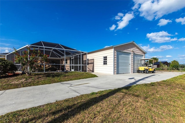 20339 Gentry Ave, Port Charlotte, FL 33952 - exterior space with an outdoor structure, a front lawn, and glass enclosure