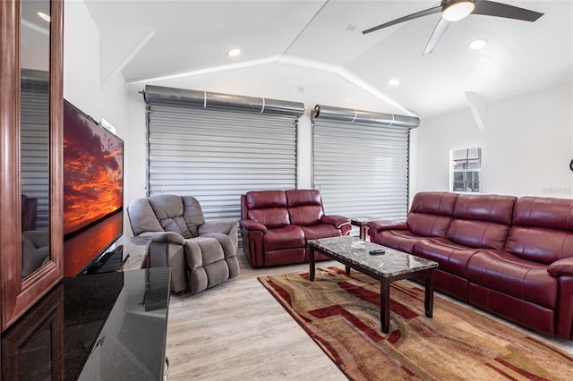 20339 Gentry Ave, Port Charlotte, FL 33952 - living area with recessed lighting, light wood-style floors, ceiling fan, and lofted ceiling