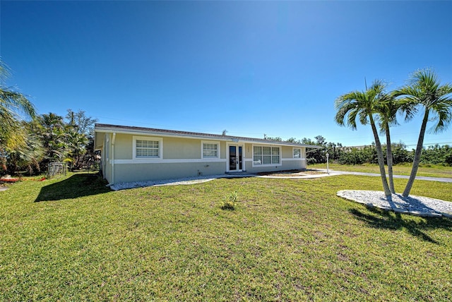 view of front facade featuring stucco siding and a front lawn