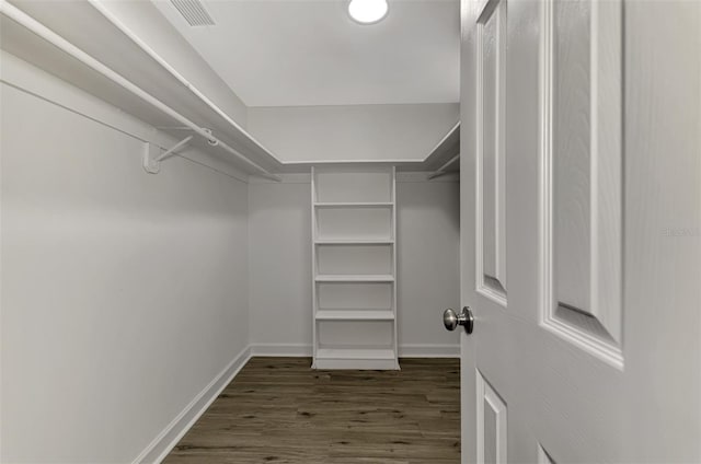 spacious closet featuring visible vents and wood finished floors