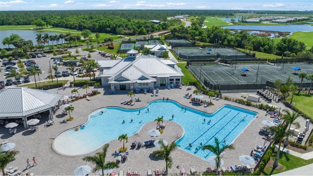 aerial view with a water view