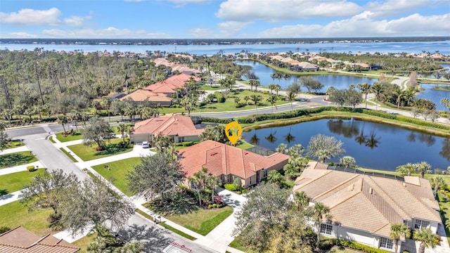 aerial view with a water view