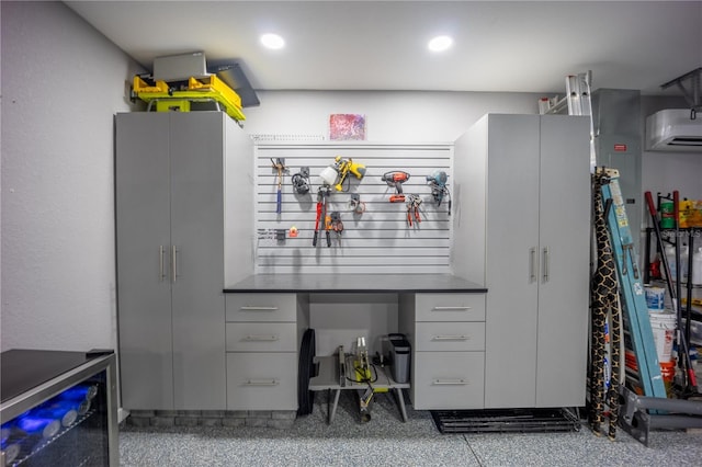 office space featuring recessed lighting and built in desk