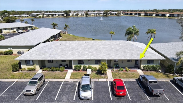 aerial view featuring a water view