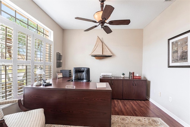 24321 Kintail Ct, Punta Gorda, FL 33980 - office space featuring baseboards, a ceiling fan, and wood finished floors