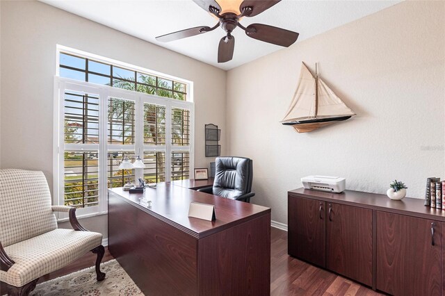 24321 Kintail Ct, Punta Gorda, FL 33980 - office space featuring dark wood-type flooring, baseboards, and a ceiling fan