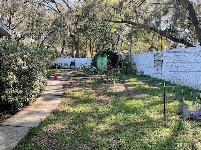 view of yard with a fenced backyard