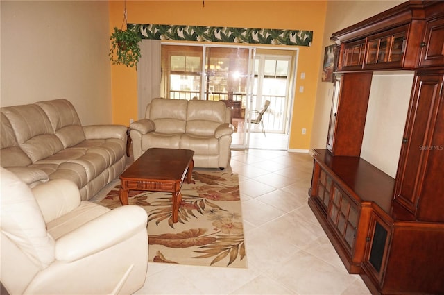 living room with light tile patterned floors