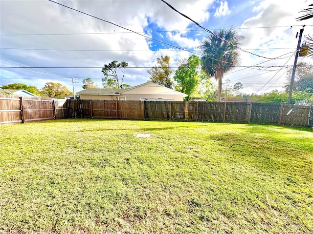 view of yard with a fenced backyard