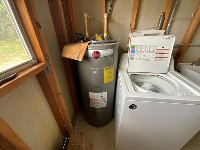 utility room with washer / clothes dryer and electric water heater