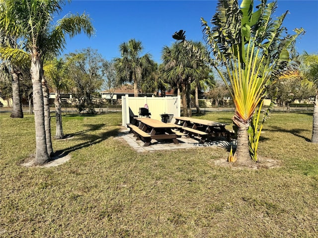 surrounding community featuring a yard and fence