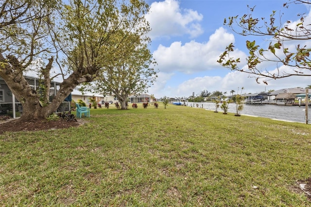 view of yard with a water view