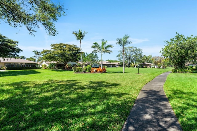 view of property's community featuring a lawn