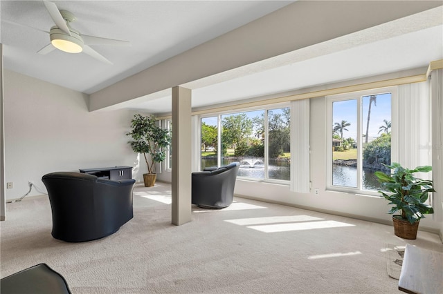 sunroom with a ceiling fan