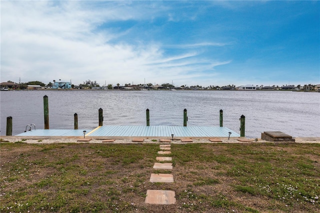 view of dock with a water view