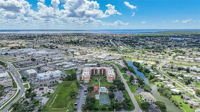 aerial view featuring a water view