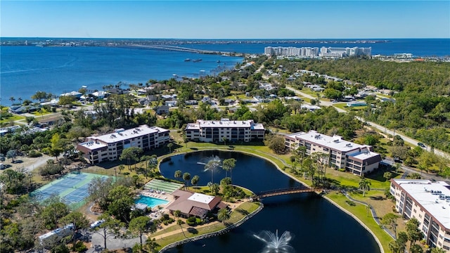 aerial view with a water view