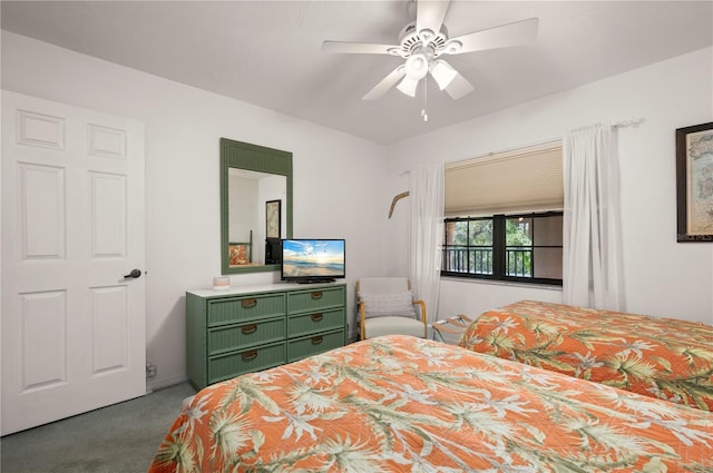 bedroom with carpet flooring and ceiling fan