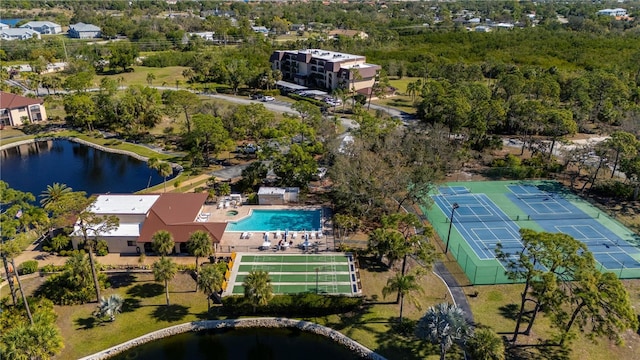 aerial view with a water view