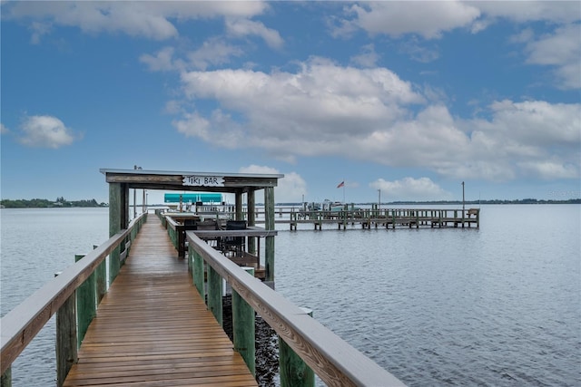 view of dock featuring a water view