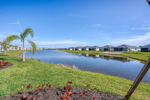 view of water feature with a residential view