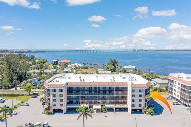 aerial view featuring a water view