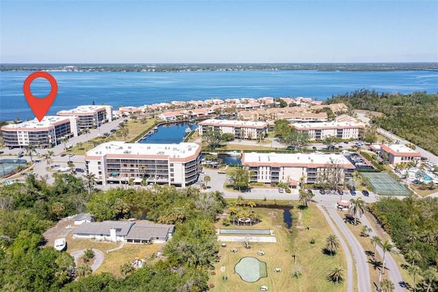 aerial view with a water view