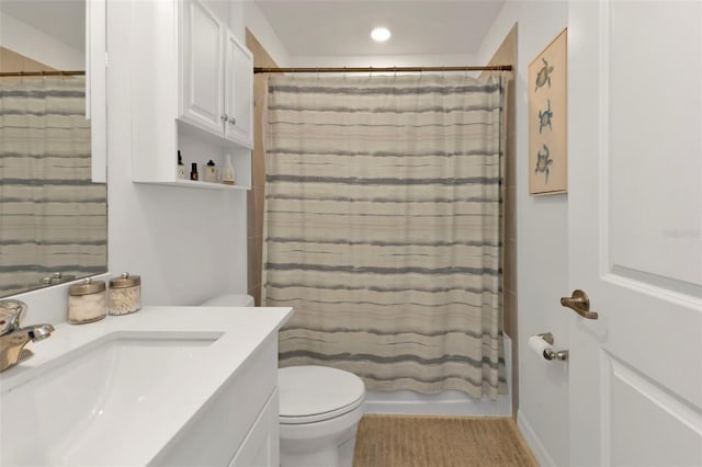 full bath with recessed lighting, toilet, and vanity