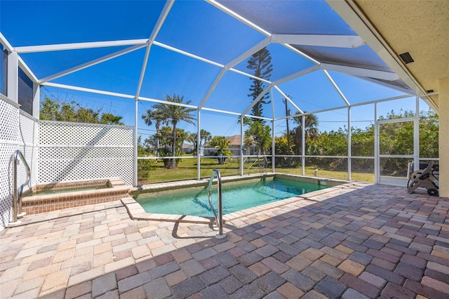 pool with a lanai and a patio