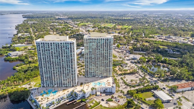 aerial view featuring a water view