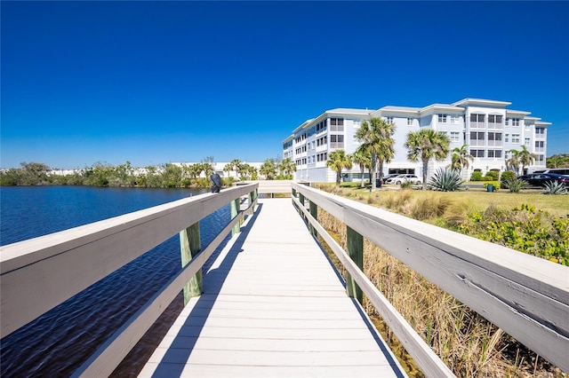 dock area with a water view