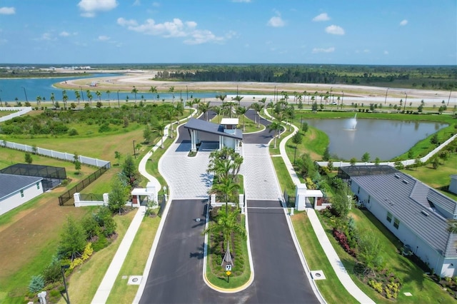 aerial view with a water view