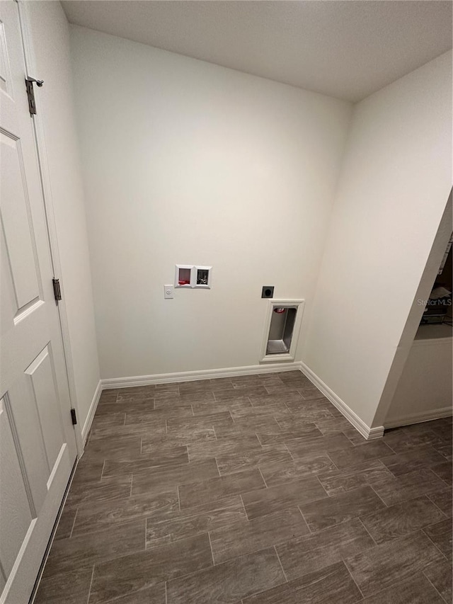 laundry area with washer hookup, wood finish floors, baseboards, and electric dryer hookup